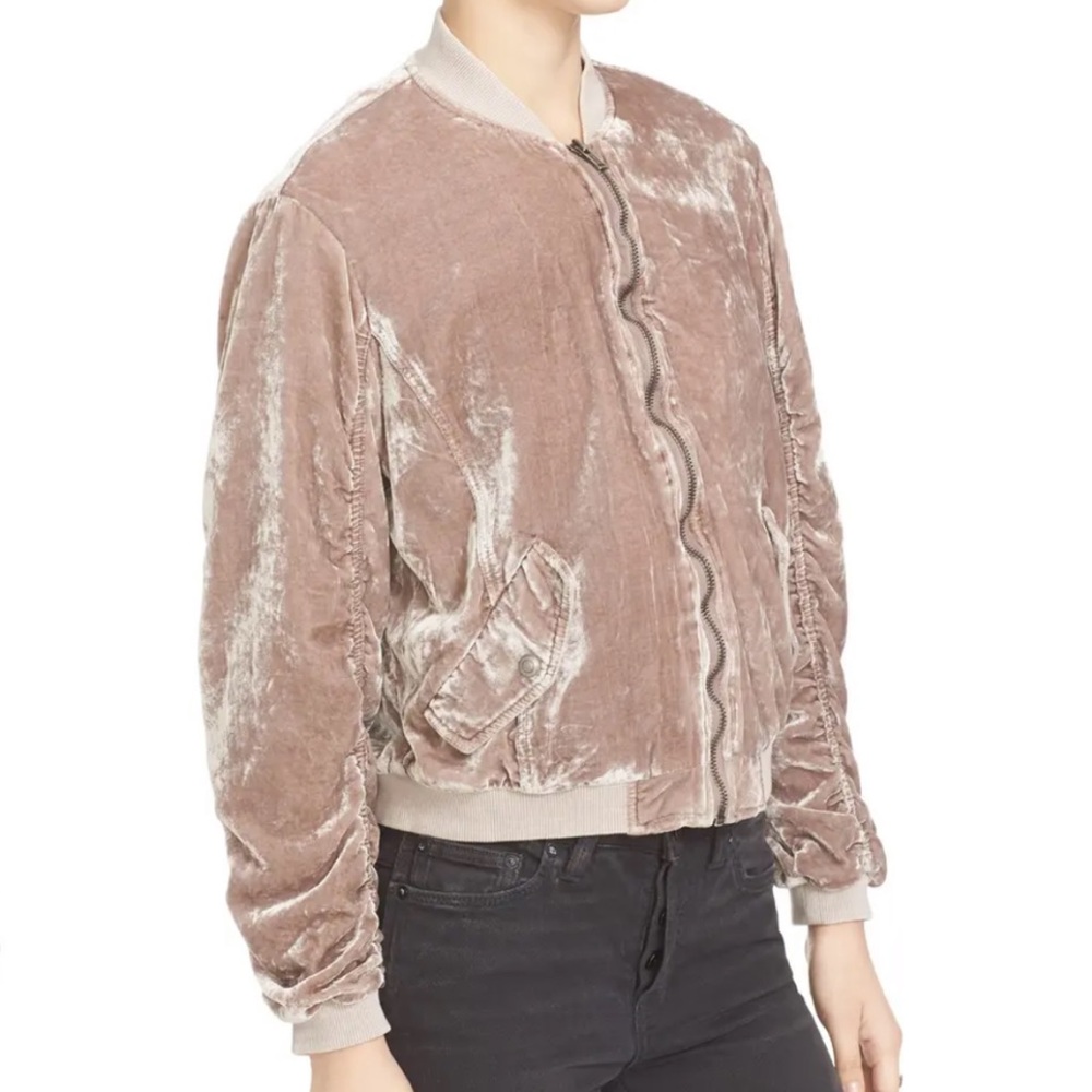 Free People Ruched Velvet Bomber Jacket